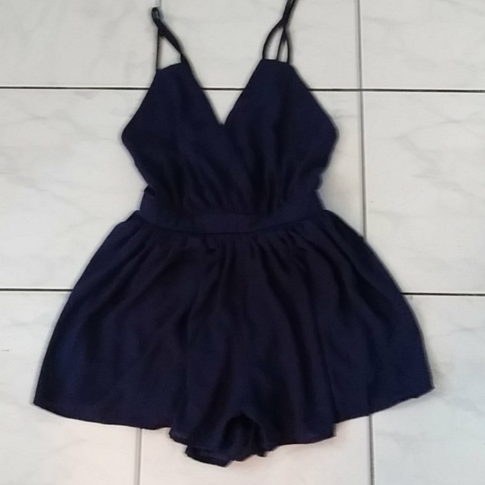 SALE! Navy Blue jumpsuit by poetry clothing shorts low back spaghetti strap